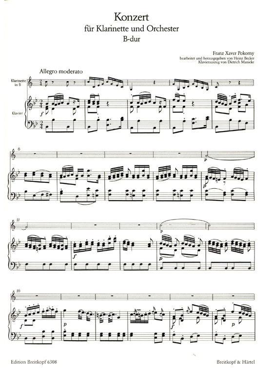 Pokorny【Konzert , B-dur】für Klarinette und Orchester