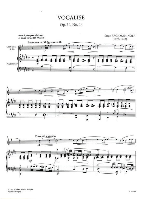 Rachmaninoff【Vocalise】Transcription Pour Clarinette et Piano Par