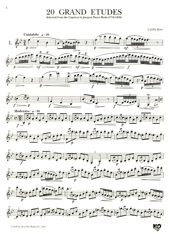 Cyrille Rose 20 Grand Etudes／ローズ 20のグランド・エチュード for Clarinet
