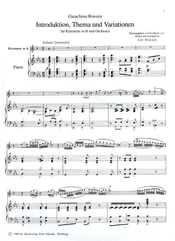 G. Rossini【Introduction , Theme and Variations】for Clarinet and Orchestra
