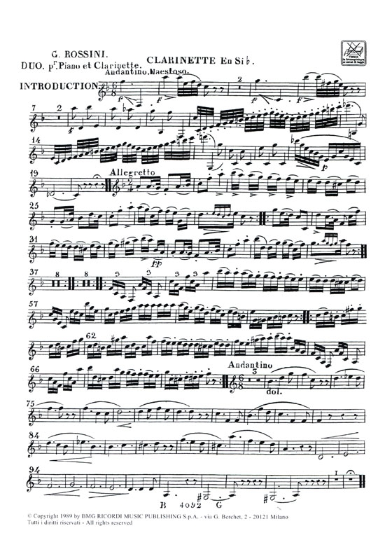 Gioachino Rossini【Fantaisie】per Pianoforte e Clarinetto