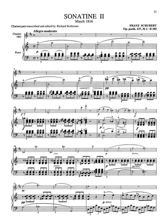 Franz Schubert 2 Sonatines【CD+樂譜】for Clarinet , Op. Posth. 137