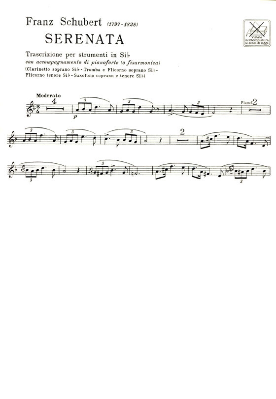 F. Schubert【Serenata】Trascrizione per strumenti in Si♭ con accompagnamento di pianoforte
