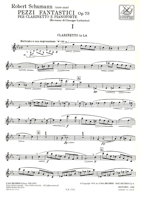 Schumann【Pezzi Fantastici / Phantasiestücke , Op. 73】for Clarinet and Piano
