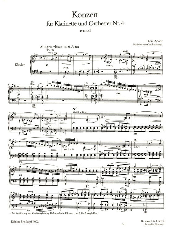 Spohr【Konzert  Nr. 4 , e-moll】für Klarinette und Orchester
