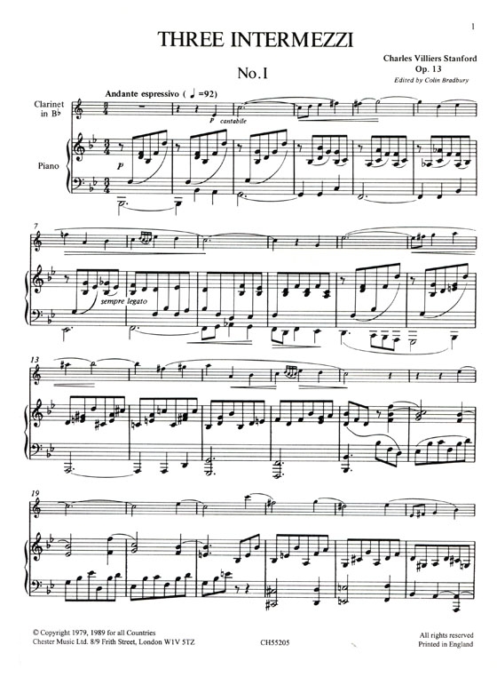 Charles Villiers Stanford【Three Intermezzi , Op. 13】for Clarinet and Piano