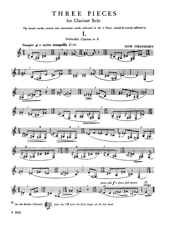 Stravinsky【Three Pieces】for Clarinet Solo