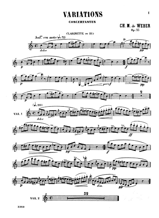 Weber【Variations , Opus 33】for Clarinet and Piano