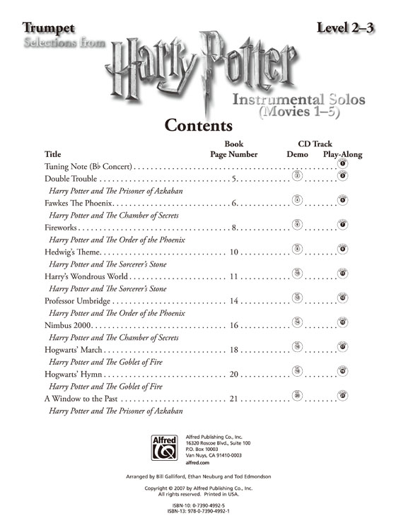 Harry Potter Instrumental Solos【CD+樂譜】Trumpet  , Selections from Movies 1-5 , Level 2-3