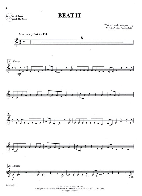 Michael Jackson【CD+樂譜】Instrumental Solos for Horn in F , Level 2-3