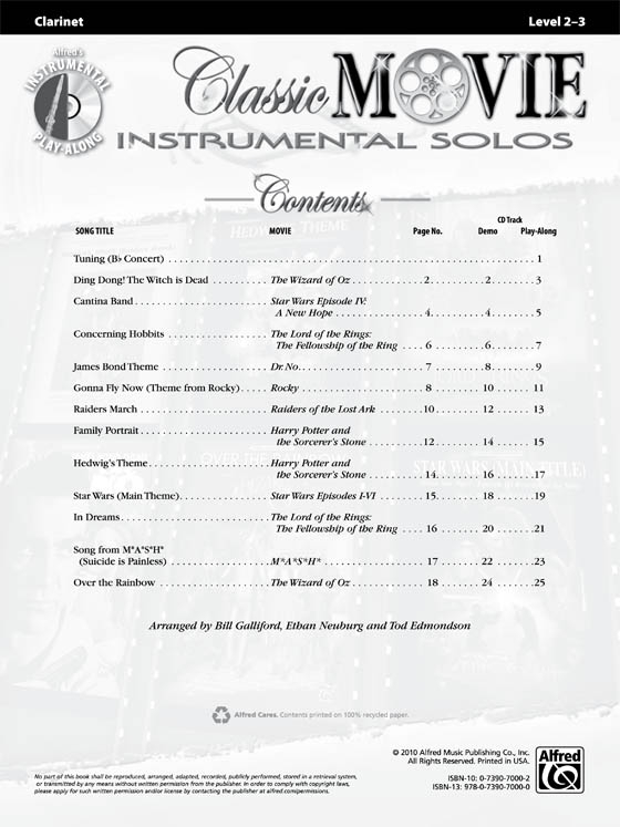 Classic Movie Instrumental Solos【CD+樂譜】for Clarinet , Level 2-3