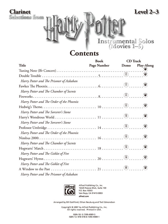 Harry Potter Instrumental Solos【CD+樂譜】Clarinet , Selections from Movies 1-5 , Level 2-3