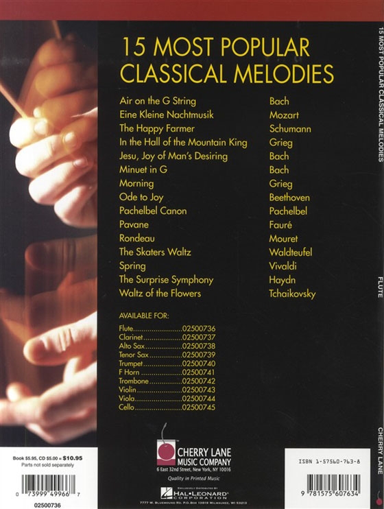 15 Most Popular Classical Melodies【CD+樂譜】Flute