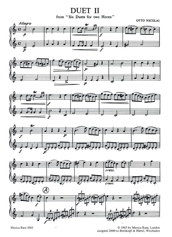Otto Nicolai【Duet No. 2】for 2 Horns