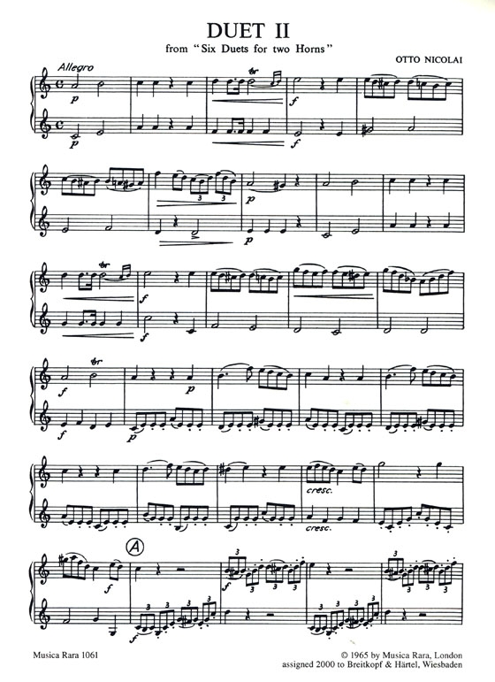 Otto Nicolai【Duet No. 2】for 2 Horns