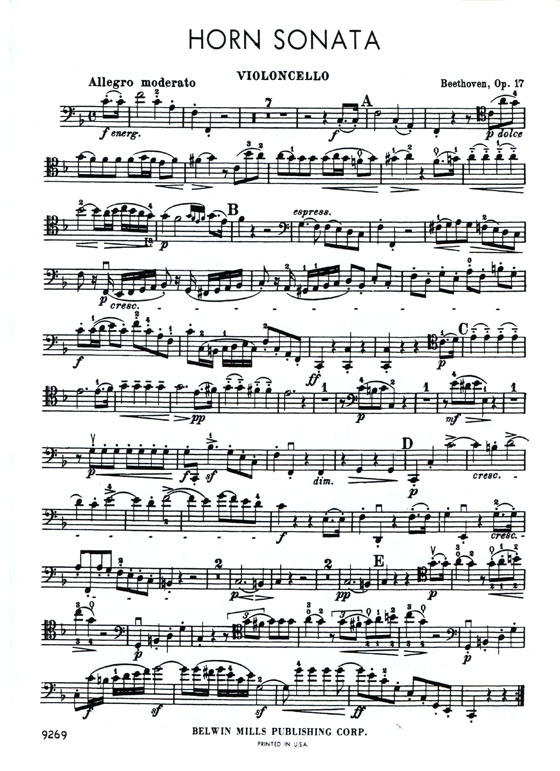 Beethoven【Horn Sonata , Opus 17】for Horn (or Violin or Cello) and Piano