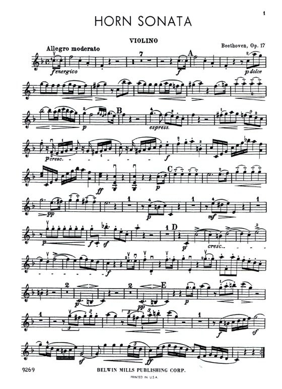 Beethoven【Horn Sonata , Opus 17】for Horn (or Violin or Cello) and Piano