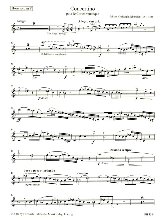 J.C. Schuncke【Concertino pour le Cor chromatique】Fassung Für Horn und Klavier, Erstdruck