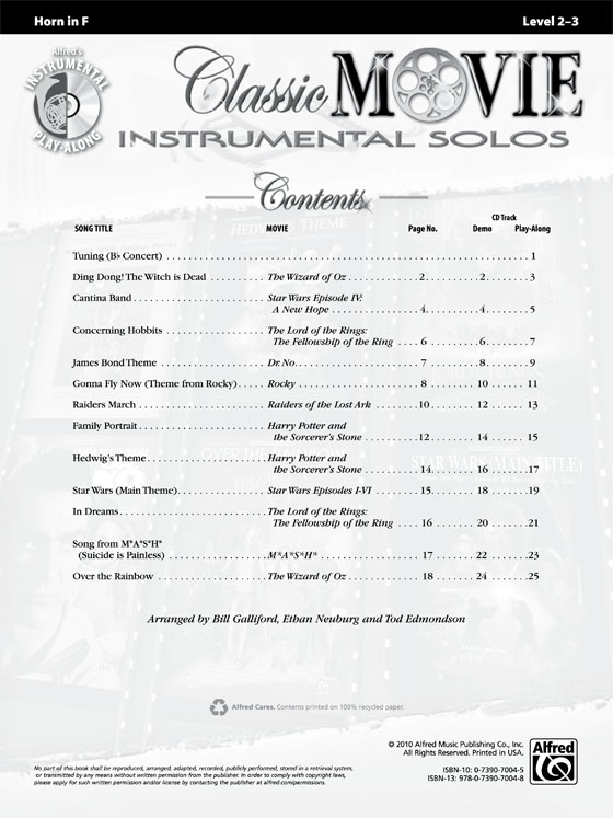 Classic Movie Instrumental Solos【CD+樂譜】for Horn, Level 2-3