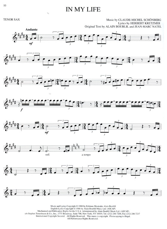 Selections From Les Miserables for Tenor Sax