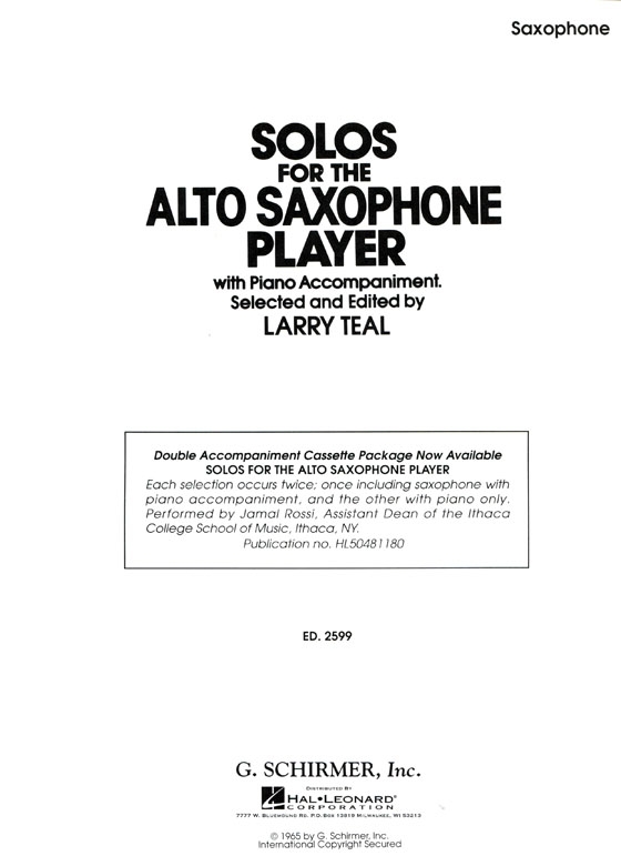 Solos for the【Alto Saxophone】Player with Piano Accompaniment