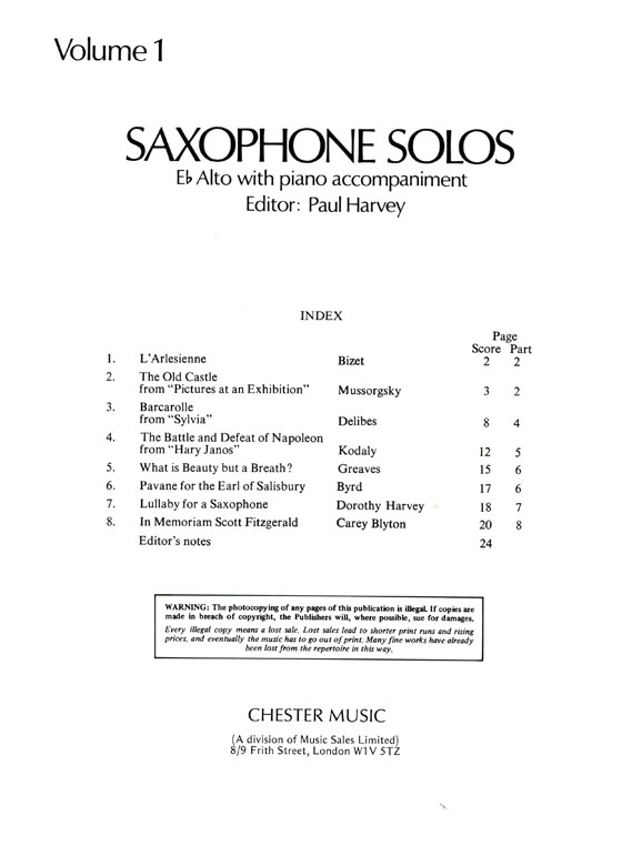 Saxophone Solos【Volume 1】E♭ Alto With Piano Accompaniment