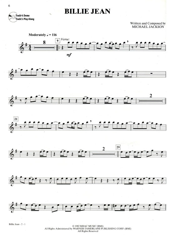 Michael Jackson【CD+樂譜】Instrumental Solos for Alto Saxophone , Level 2-3