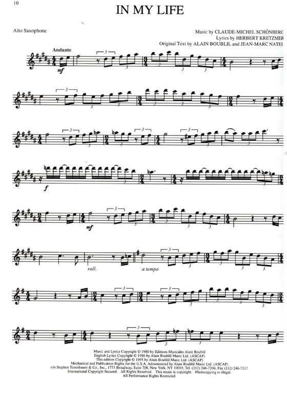 Selections From Les Miserables for Alto Sax