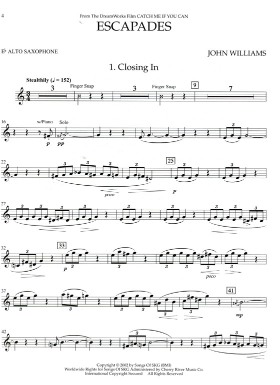 Escapades from【Catch Me If You Can】Solo Alto Saxophone with Piano Reduction