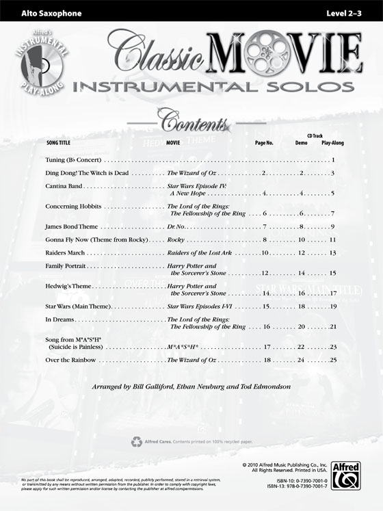 Classic Movie Instrumental Solos【CD+樂譜】for Alto Saxophone, Level 2-3