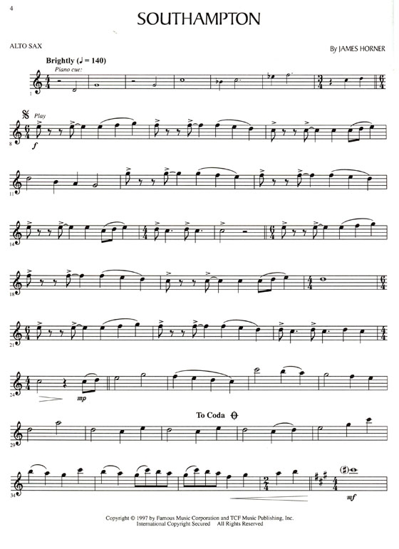 Music From Titanic for Alto Sax
