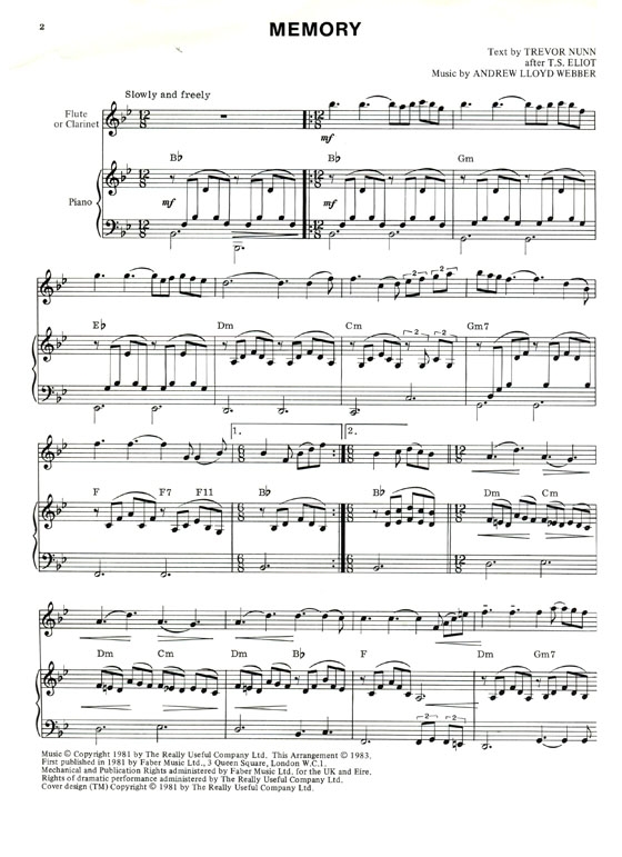 【Memory】The Theme from Cats for Flute／B♭ Clarinet