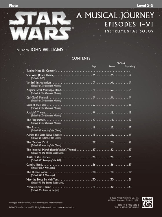 Star Wars : A Musical Journey Episodes Ⅰ-Ⅵ 【CD+樂譜】Instrumental Solos , Flute, Level 2-3
