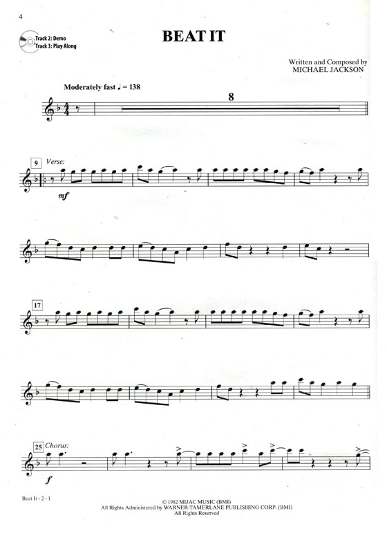 Michael Jackson【CD+樂譜】Instrumental Solos for Flute , Level 2-3