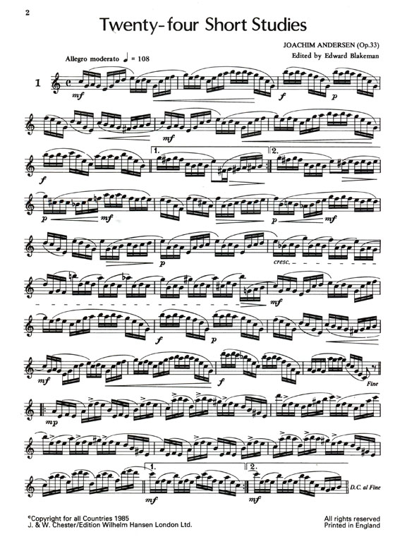 Joachim Andersen【24 Short Studies , Op. 33】for Solo Flute
