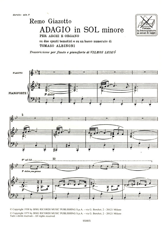 R. Giazotto／Tomaso Albinoni【Adagio in sol minore】per Flauto e Pianoforte