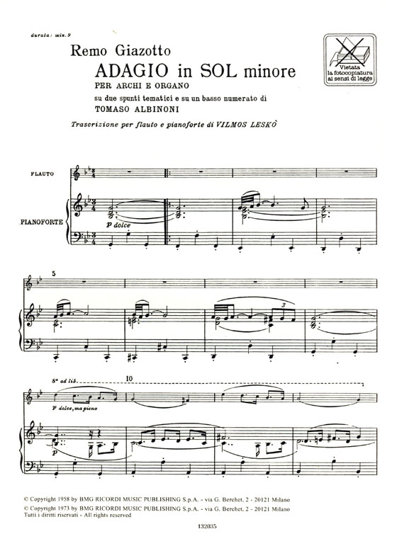 R. Giazotto/Tomaso Albinoni【Adagio in sol minore】per Flauto e Pianoforte R. Giazotto/Tomaso Albinoni【Adagio in sol minore】per Flauto e Pianoforte