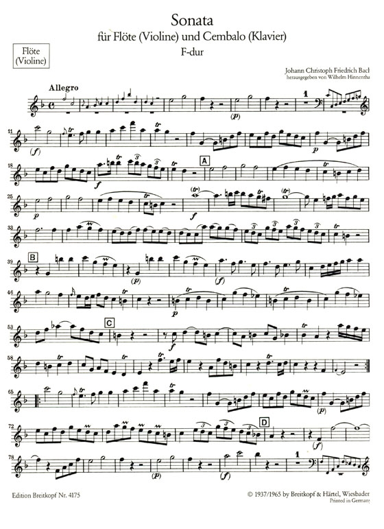 J. CHR. FR. Bach【Sonata , F-dur】für Flöte (Violin) und Cembalo (Klavier) J. CHR. FR. Bach【Sonata , F-dur】für Flöte (Violin) und Cembalo (Klavier)