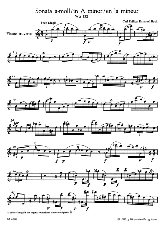 Carl Philipp Emanuel Bach【Sonata a-moll , Wq 132】für Querflöte solo