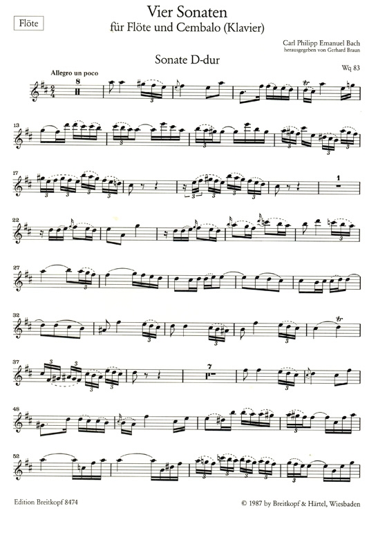 Carl Philipp Emanuel Bach【Vier Sonaten , Wq 83-86】Für Flöte und Cembalo (Klavier) ,Heft 1
