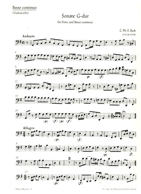 Carl Philipp Emanuel Bach【Sonaten G-dur , e-moll】Für Querflöte und Basso Continuo , Heft 1 Carl Philipp Emanuel Bach【Sonaten G-dur , e-moll】Für Querflöte und Basso Continuo , Heft 1