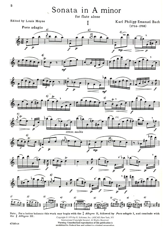 K(C). P. E. Bach【Sonata in A minor】for Flute Alone