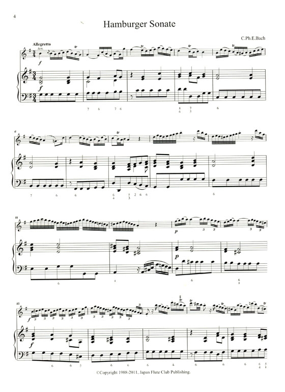 C. P. E. Bach【Hamburger Sonate , H.564(Wq. 133)】for Flute and Piano