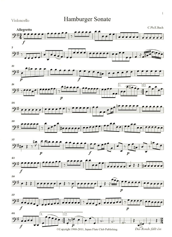 C. P. E. Bach【Hamburger Sonate , H.564(Wq. 133)】for Flute and Piano