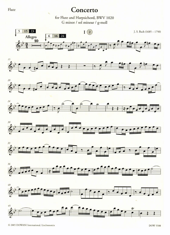 J. S. Bach Sonata【CD+樂譜】for Flute and Harpsichord , G Minor, BWV 1020