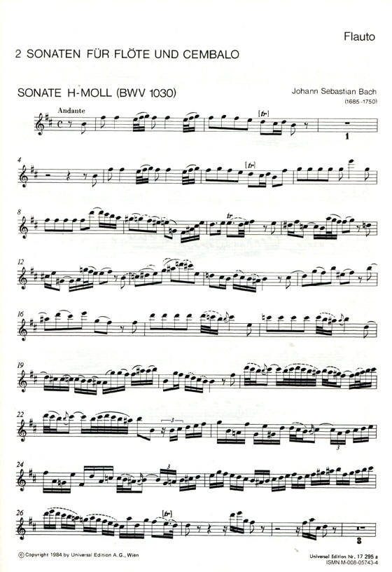 J. S. Bach【Sonate h-Moll , BWV 1030  / Sonate A-Dur , BWV 1032】für Flöte und Cembalo