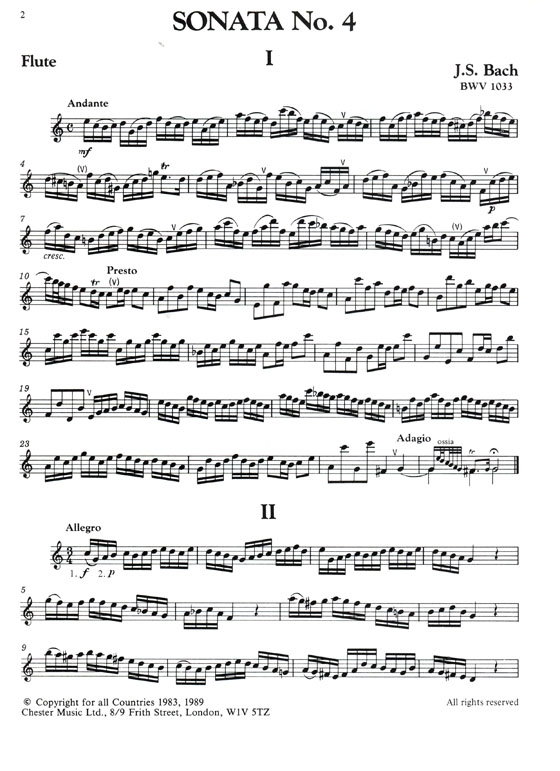 J. S. Bach【Six Sonatas , BWV 1033 - BWV 1035】for Flute and Keyboard ,Book Two , Nos 4-6