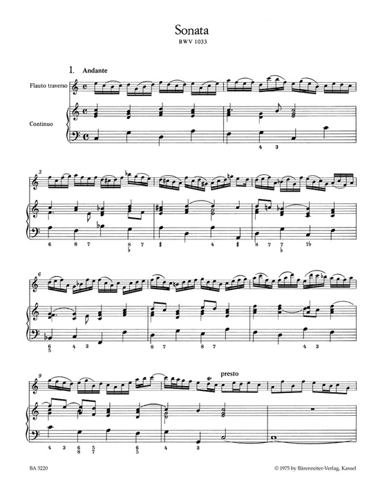 J. S. Bach【Sonate C-Dur , BWV 1033】für Flöte und Basso Continuo【Sonaten Es-Dur,BWV 1031 / G-Moll , BWV 1020 】für Flöte und obligates Cembalo
