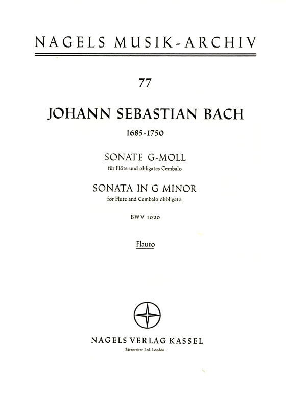 J. S. Bach【Sonate G-moll , BWV 1020】für Flöte und obligates Cembalo