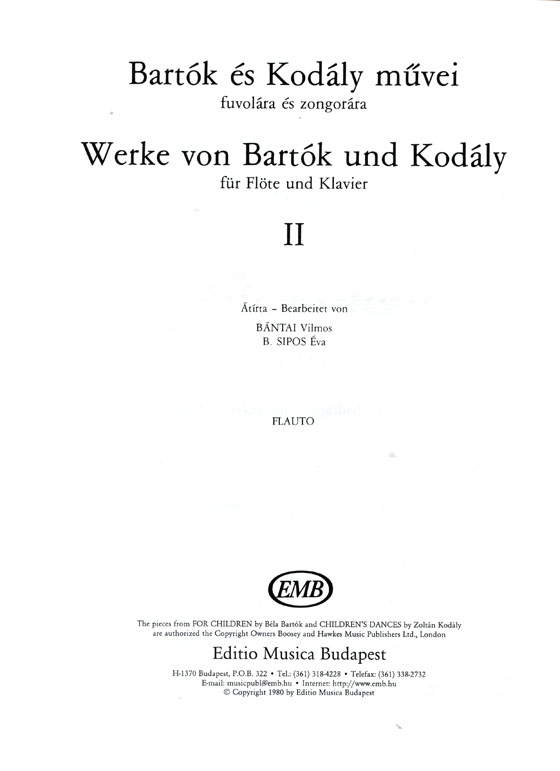 Bartók es Kodály muvei【Werke von Bartók und Kodály】für Flöte und Klavier , Ⅱ